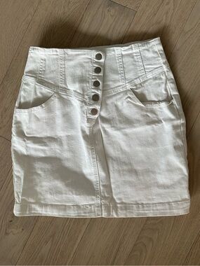 Forever 21 White Denim Mini Skirt with Button Front